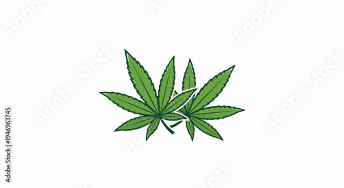 Two green cannabis leaves, depicted in a stylized cartoon manner, on a plain white background