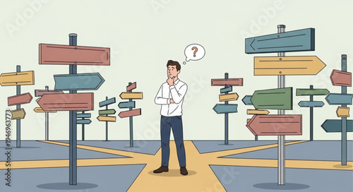Man Standing at Crossroads Decision.