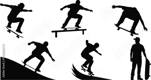 Vector silhouette illustration of a girl playing guitar in an active sporty style