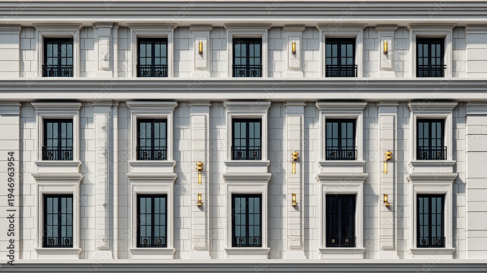 Fototapeta premium Symmetrical neoclassical building facade in monochrome. Artificial intelligence image