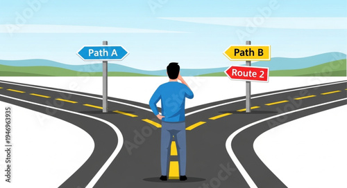 Man Standing at Crossroads Decision.