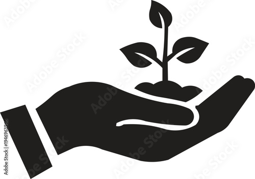 Hand holding plant icon representing environmental protection sustainability eco friendly nature care plant growth concept vector illustration