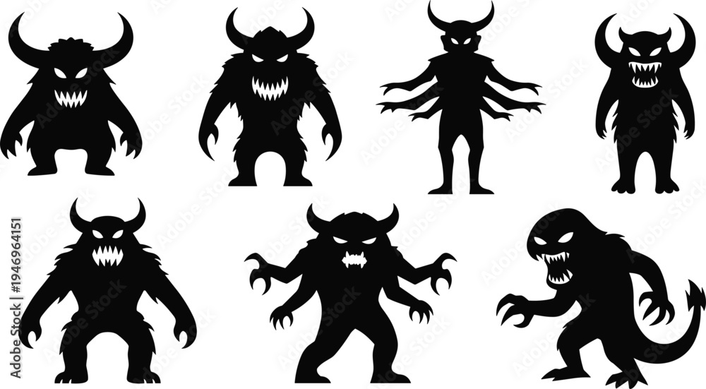 Obraz premium Vector set of black animal silhouettes including wild animals and pets in simple illustration style