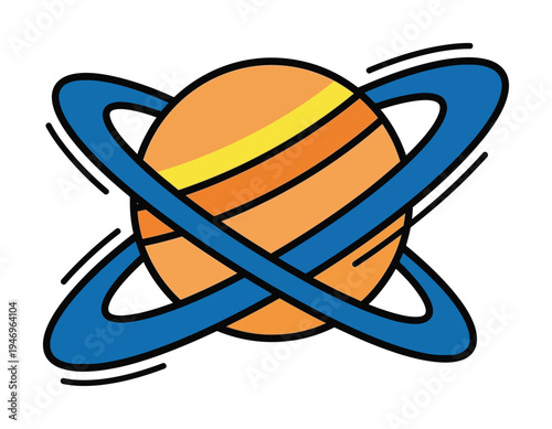 Vector of a colorful planet with vibrant rings rotating in a playful design