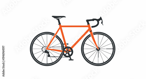 An isolated flat design illustration of a vibrant orange road racing bicycle on a white background