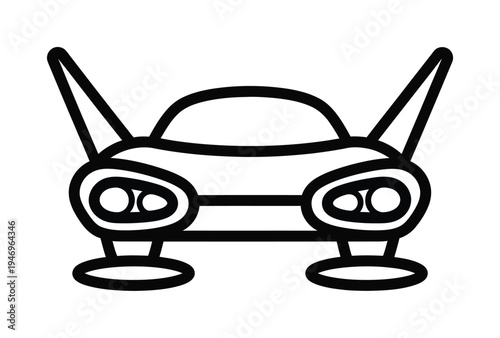 Vector of a futuristic hovering car with dual headlights and wings