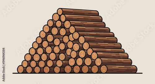 A neatly stacked pyramid of cartoonish brown wooden logs, with visible end grain, on a plain background