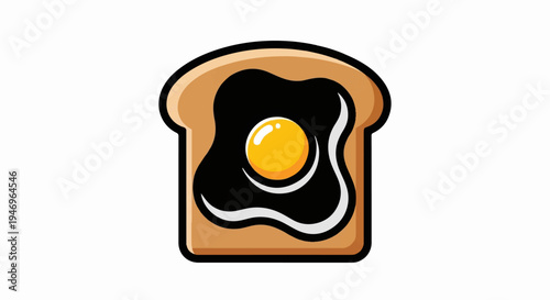 Illustration of a slice of bread topped with a stylized fried egg, featuring a bright yellow yolk