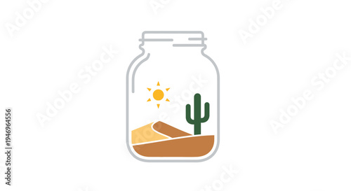 Jar with desert landscape inside.
