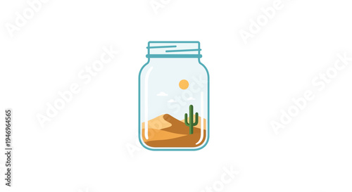 Jar with desert landscape inside.