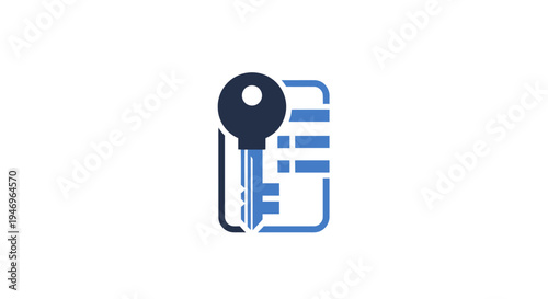 Key and document icon graphic element.
