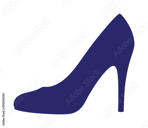 Blue vector graphic of a single high-heeled shoe with a slim stiletto heel