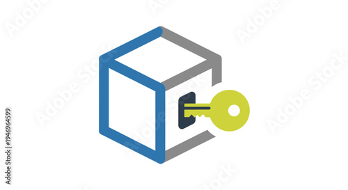 Key Unlocking Blue Gray Cube.