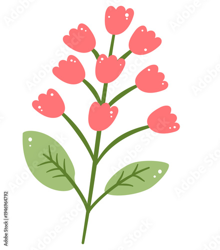 Kawaii Pink Flower Bouquet Clipart PNG, Cute Pastel Floral Graphic, Simple Spring Blossom Illustration, Sweet Hand Drawn Art
