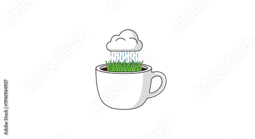 Green grass in a coffee cup.