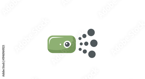 Green soap bubbles floating freely.