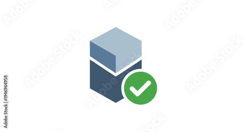 Grey cube with green check mark.