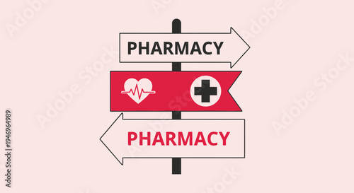 Pharmacy Sign Directs Towards Health And Medical Services With Signage For Assistance