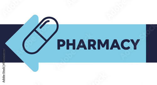 Pharmacy Sign Featuring Pill Symbol And Arrow Design Aesthetic Illustration