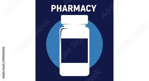 Pharmacy Sign Featuring Pill Bottle Depiction, Medical Symbolism, and Healthcare Concept