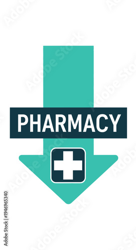 Pharmacy Symbol Illustrating Medical Assistance and Directional Guidance to Healthcare Services