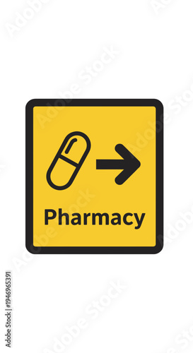 Pharmacy Symbol: Illustrative Sign Featuring Capsule and Right Arrow for Directional Guidance
