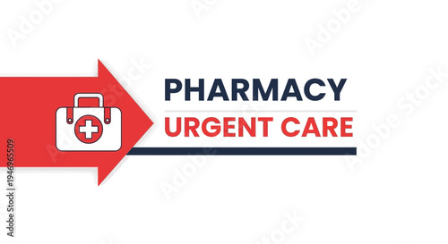 Pharmacy Urgent Care Concept With Medical Cross Symbol And Arrow Directional Sign