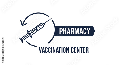 Pharmacy Vaccination Center Design: Medical Symbol, Healthcare Icon, and Injection Syringe Logo