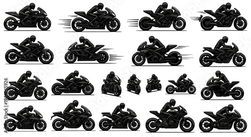 Motorcycle Collection: Dynamic Poses of Sport Bikes and Riders