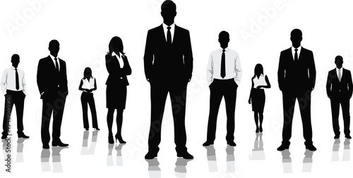 Professional business team silhouette group of diverse corporate people in formal suits standing together for leadership career growth success and global company partnership.