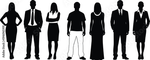 Professional diverse group of business people silhouettes standing together in formal suits representing corporate leadership team success career growth and global company partnership.