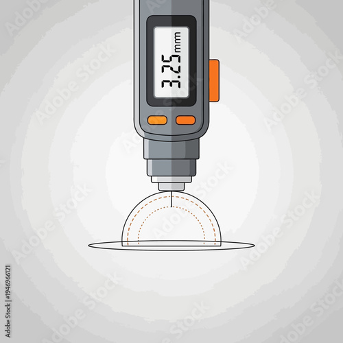 Precise Digital Measurement of Curved Surface, Displaying 3.25mm on a Gray Background Illustration
