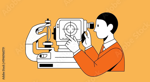 Precise Eye Examination Depicted With Stylized Illustration On The Yellow Background