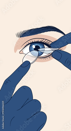 Precise Insertion Of a Contact Lens in a Detailed Illustrated View with a Perfect Eye