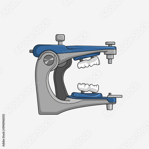 Precision Dental Articulator Depicting Oral Prosthetic Reconstruction, Healthcare Illustration