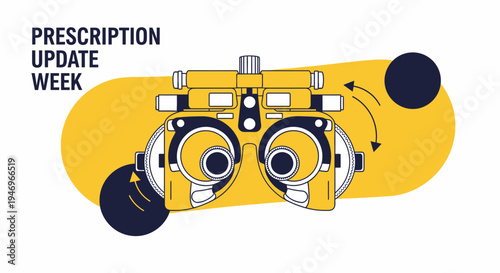 Prescription Update Week: Modern Graphic Illustration of Eye Exam Equipment and Process