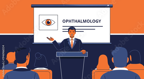 Presenter Delivering Ophthalmology Lecture Illustrating Eye Care and Medical Understanding