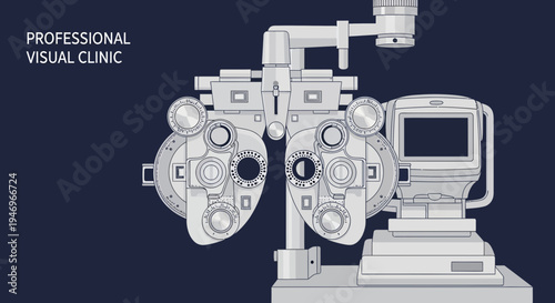 Professional Eye Care Instrument Illustration in Modern Style Medical Clinic Design