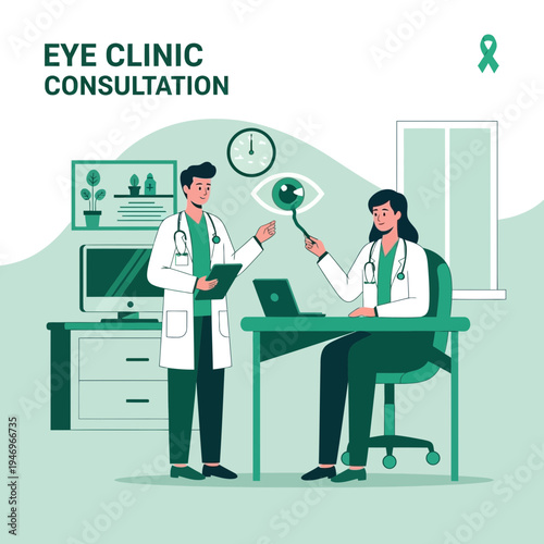 Professional Eye Doctors Engaging In An Eye Clinic Consultation Discussing Diagnosis And Treatment