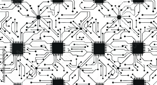 Vector circuit board pattern, black and white background texture