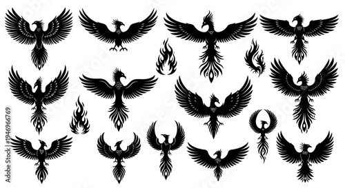 Phoenix Silhouette Collection: Mythical Bird Designs for Fantasy and Tattoo Art