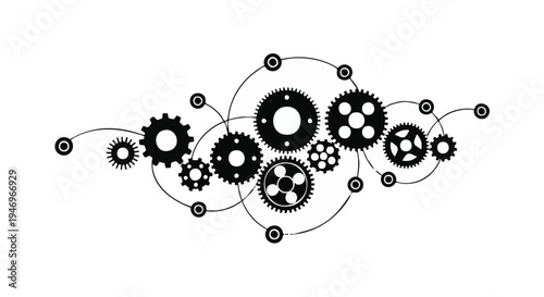 Set of 13 black gear icons vector, mechanical symbols