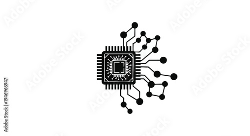 Vector microchip icon with circuit connections