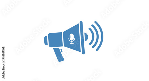Blue Megaphone with Microphone Icon.