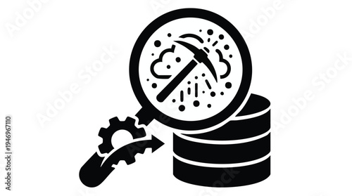 Black vector icon set of 1 database security and maintenance