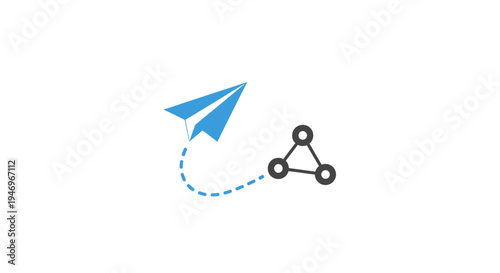 Blue paper airplane and molecular structure.