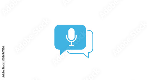 Blue microphone chat speech bubble icon.