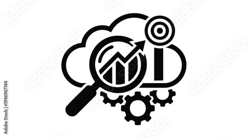 Business analysis icon vector, magnifying glass and gears