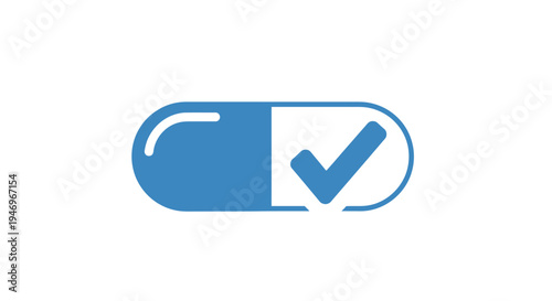 Blue pill with check mark symbol.