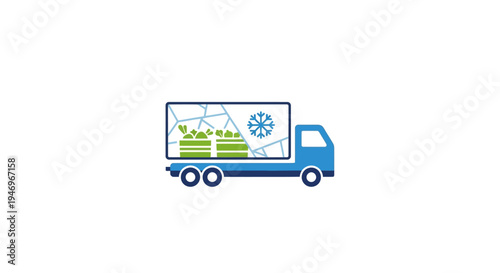 Blue Refrigerated Truck Side View Illustration.